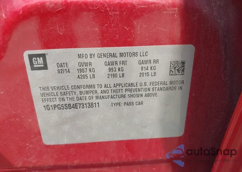 2014 Chevrolet Cruze Ltz z USA, uszkodzony, nr VIN 1G1PG5SB4E7313811